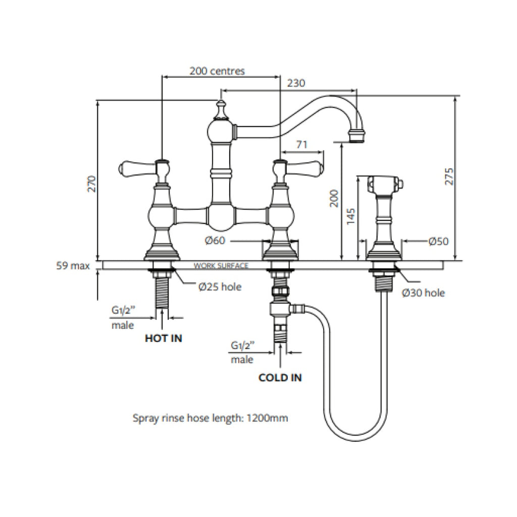 Shaws by Perrin & Rowe Hambleton Kitchen Tap with Spray Rinse - Polished Brass - AUSH.4756BRWPC