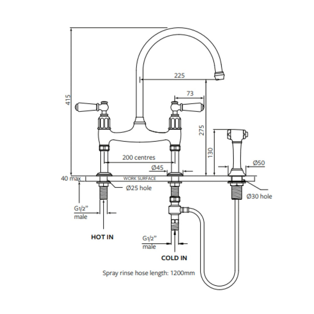 Shaws by Perrin & Rowe Pendleton Kitchen Tap with Spray Rinse - Chrome LF AUSH.4173CPWPC-3