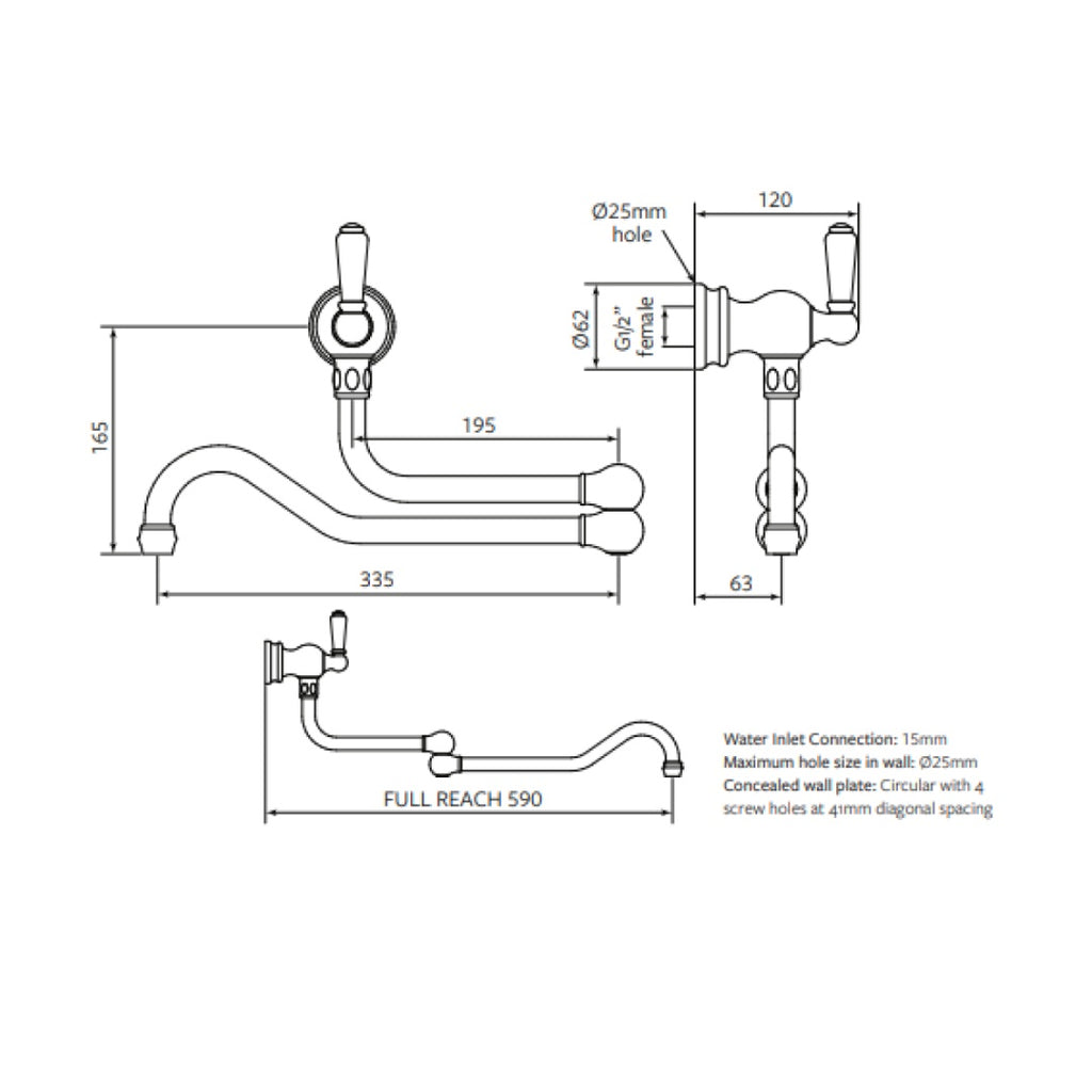 Shaws by Perrin & Rowe Pot Filler - Polished Brass LF AUSH.4417BR-3