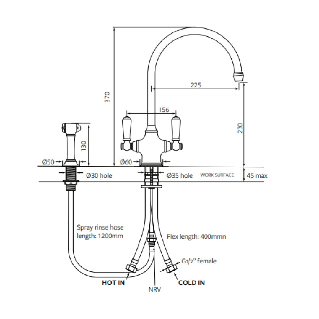 Shaws by Perrin & Rowe Ribble Kitchen Tap with Rinse - Chrome - AUSH.4360CPWPC