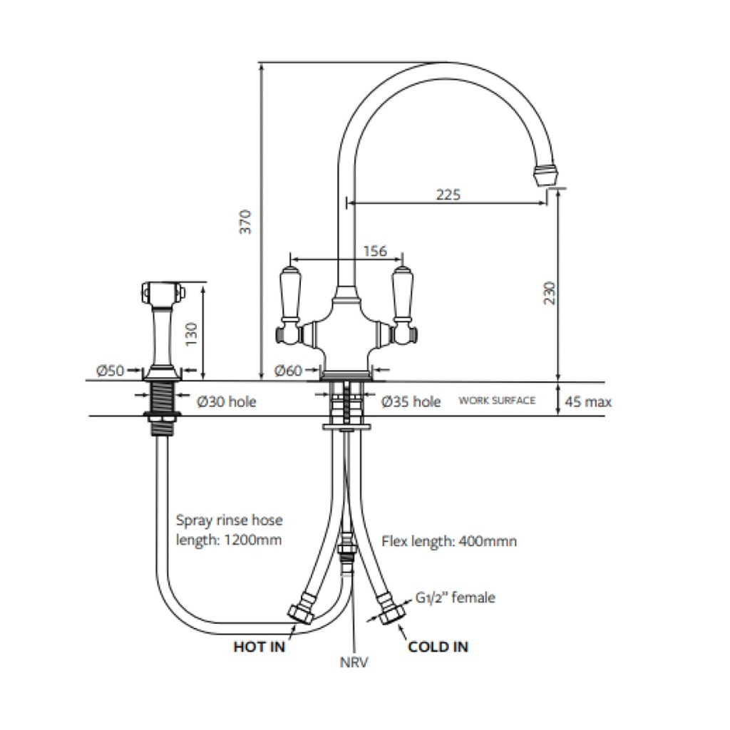 Shaws by Perrin & Rowe Ribble Kitchen Tap with Rinse - Polished Brass - AUSH.4360BRWPC