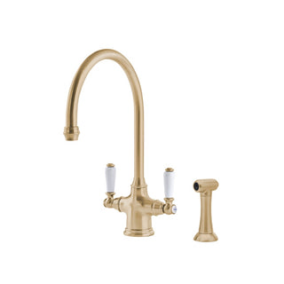 Shaws by Perrin & Rowe Ribble Kitchen Tap with Rinse - Satin Brass - AUSH.4360SBWPC