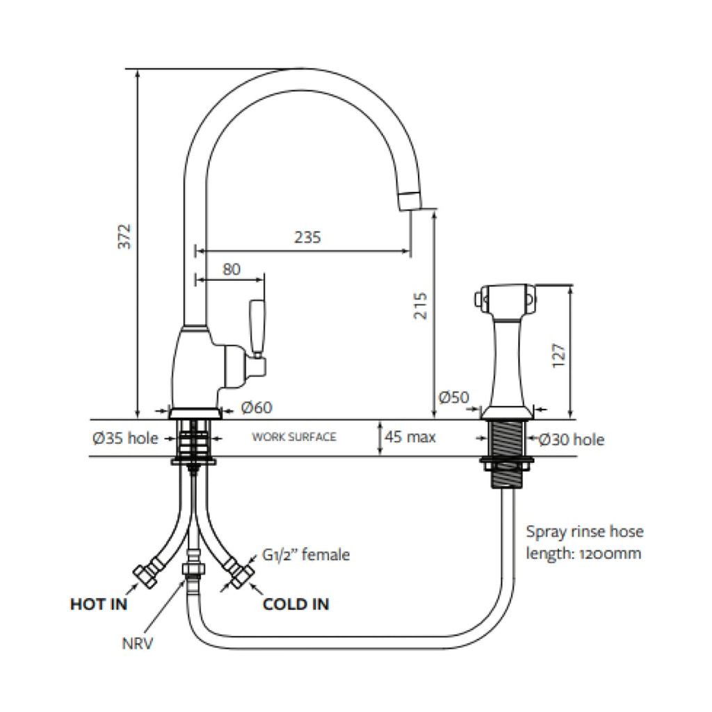 Shaws by Perrin & Rowe Roeburn Kitchen Tap with Spray Rinse - Pewter LF AUSH.4846PF-3