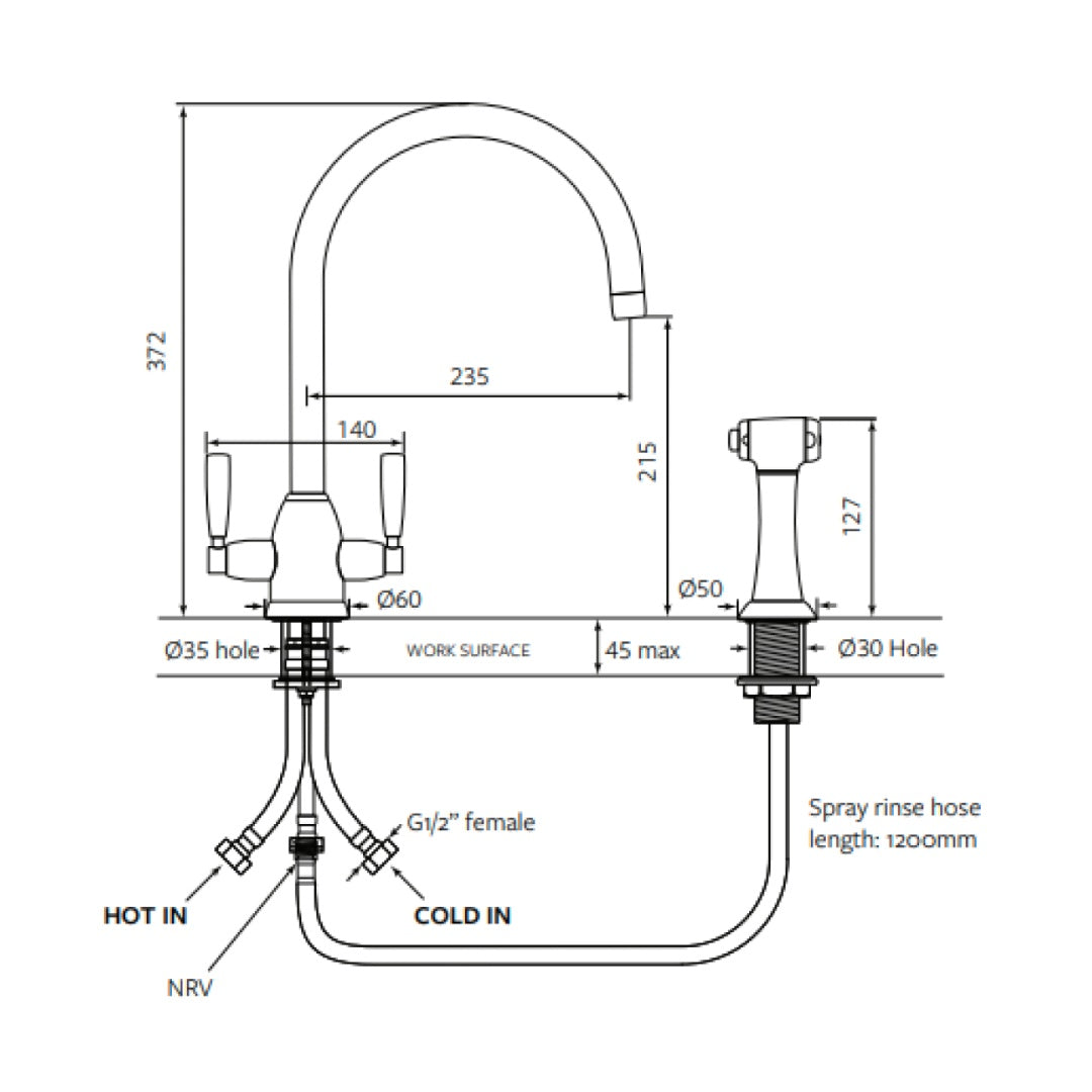 Shaws by Perrin & Rowe Silverdale Kitchen Tap with Spray Rinse - Nickel LF AUSH.4866NI-3