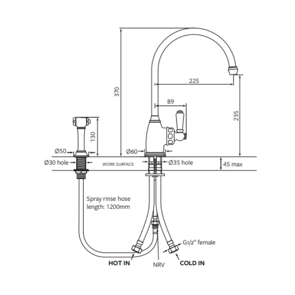 Shaws by Perrin & Rowe Yarrow Kitchen Mixer with Rinse - Chrome - AUSH.4346CPWPC