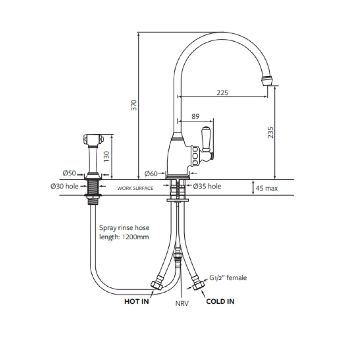 Shaws by Perrin & Rowe Yarrow Kitchen Mixer with Rinse - Chrome - AUSH.4346CPWPC