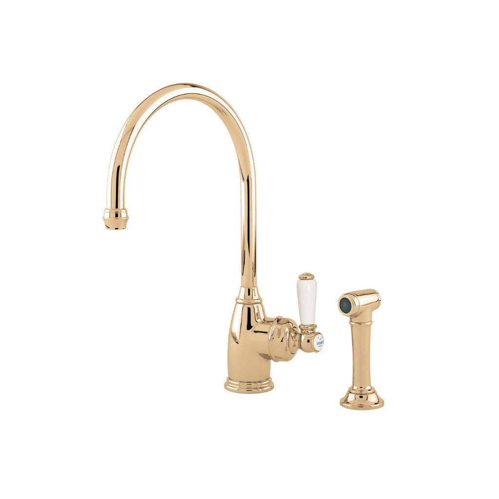 Shaws by Perrin & Rowe Yarrow Kitchen Mixer with Rinse - Polished Brass - AUSH.4346BRWPC