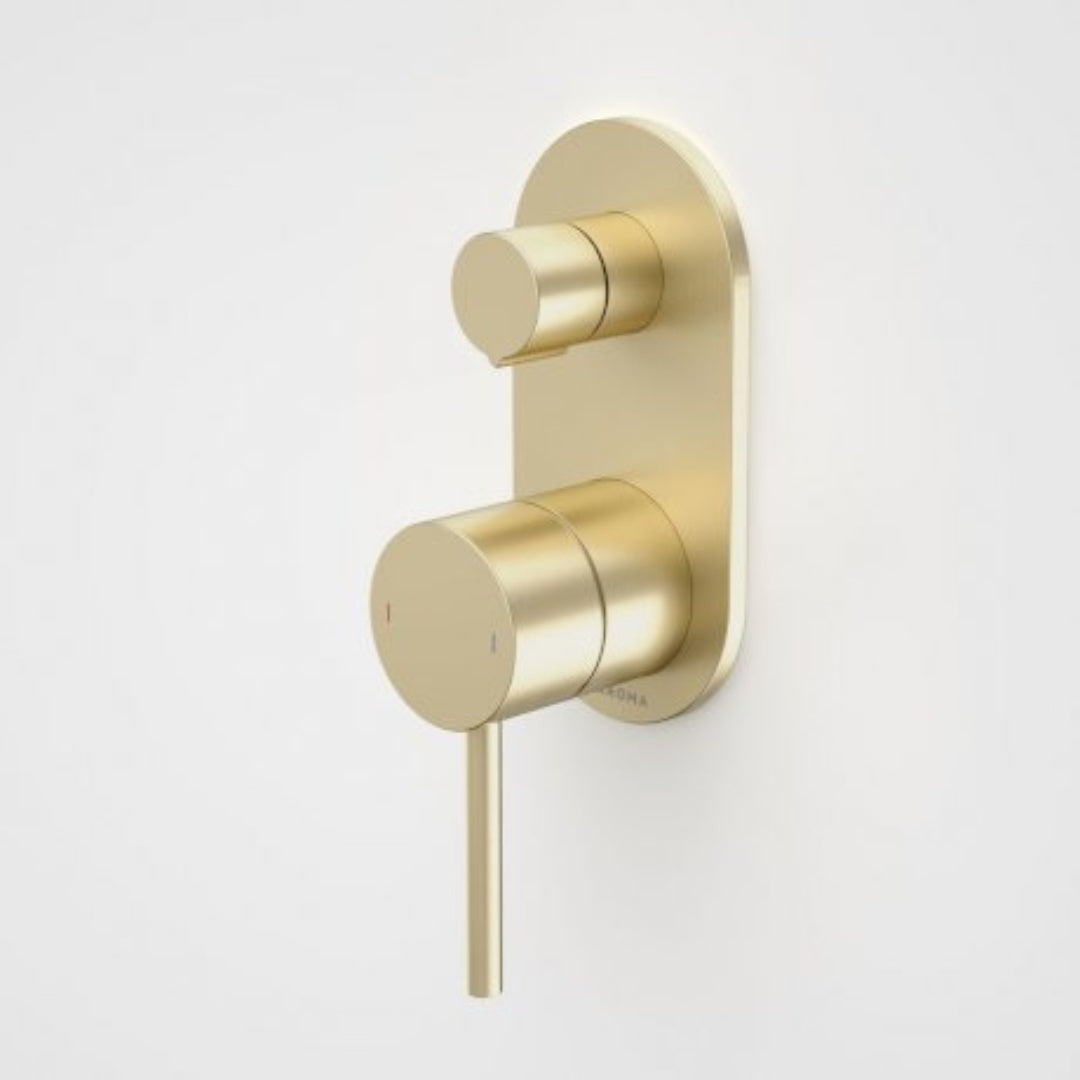 Caroma Liano II Bath / Shower Mixer With Diverter - Rounded Cover Plate - Brushed Brass - 96366BB