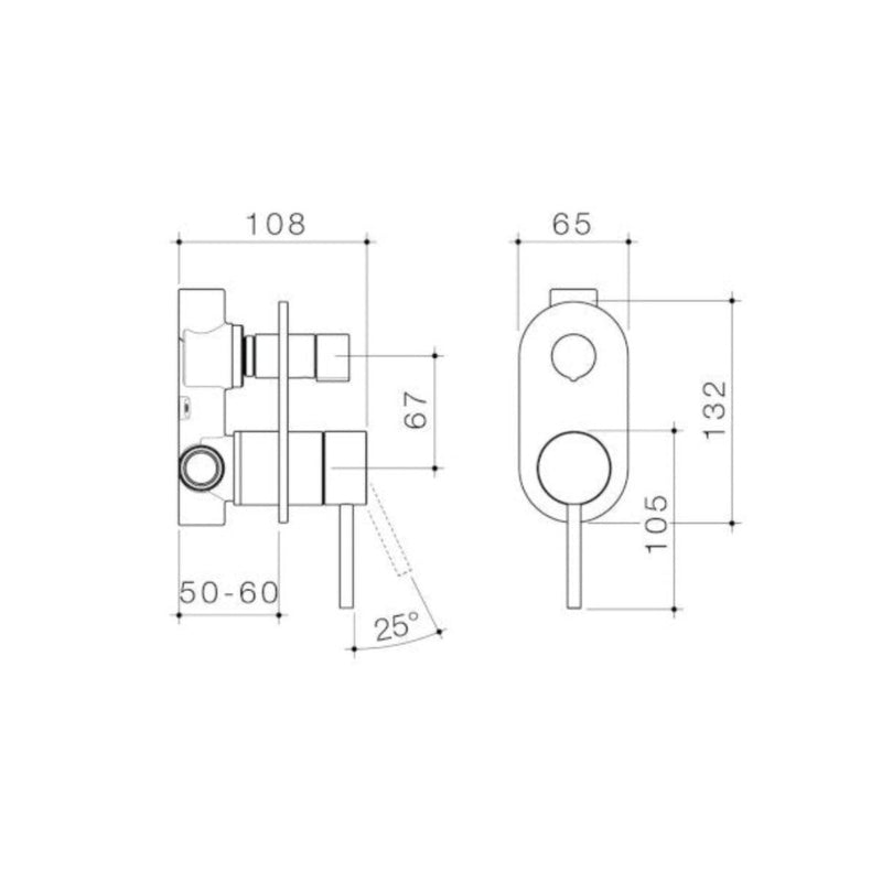 Caroma Liano II Bath / Shower Mixer With Diverter - Rounded Cover Plate - Chrome