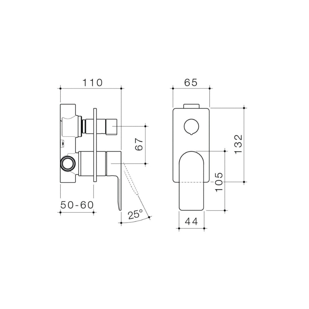 Caroma Urbane II Bath/Shower Mixer & Diverter with Rectangular Plate - Matte Black - 99657B