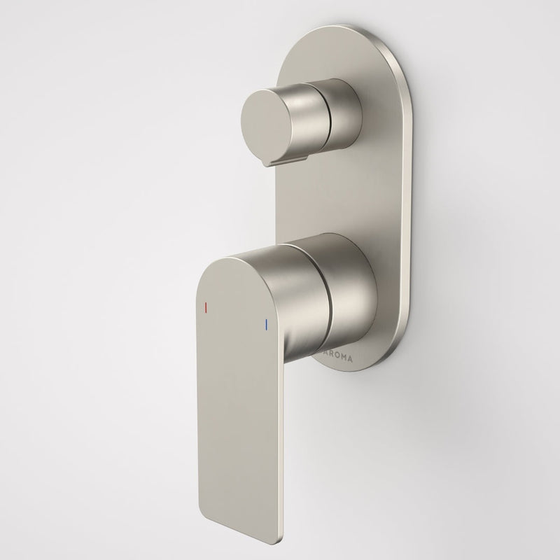 Caroma Urbane II Bath/Shower Round Plate Wall Mixer with Diverter - Brushed Nickel