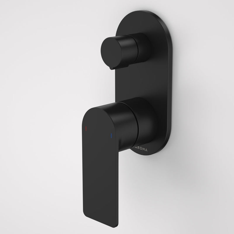 Caroma Urbane II Bath/Shower Round Plate Wall Mixer with Diverter - Matte Black