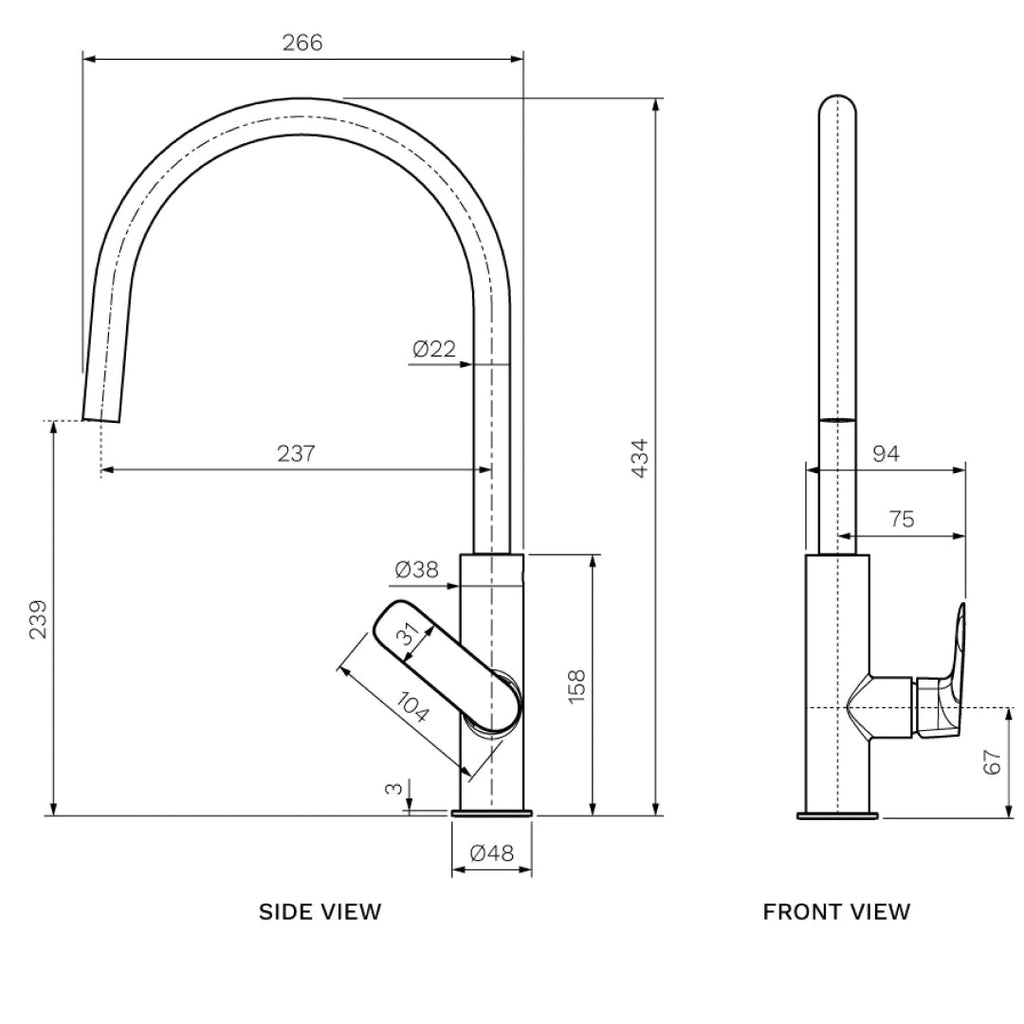 Parisi Slim II Gooseneck Kitchen Mixer - Brushed Brass - S2.07-1HR.46