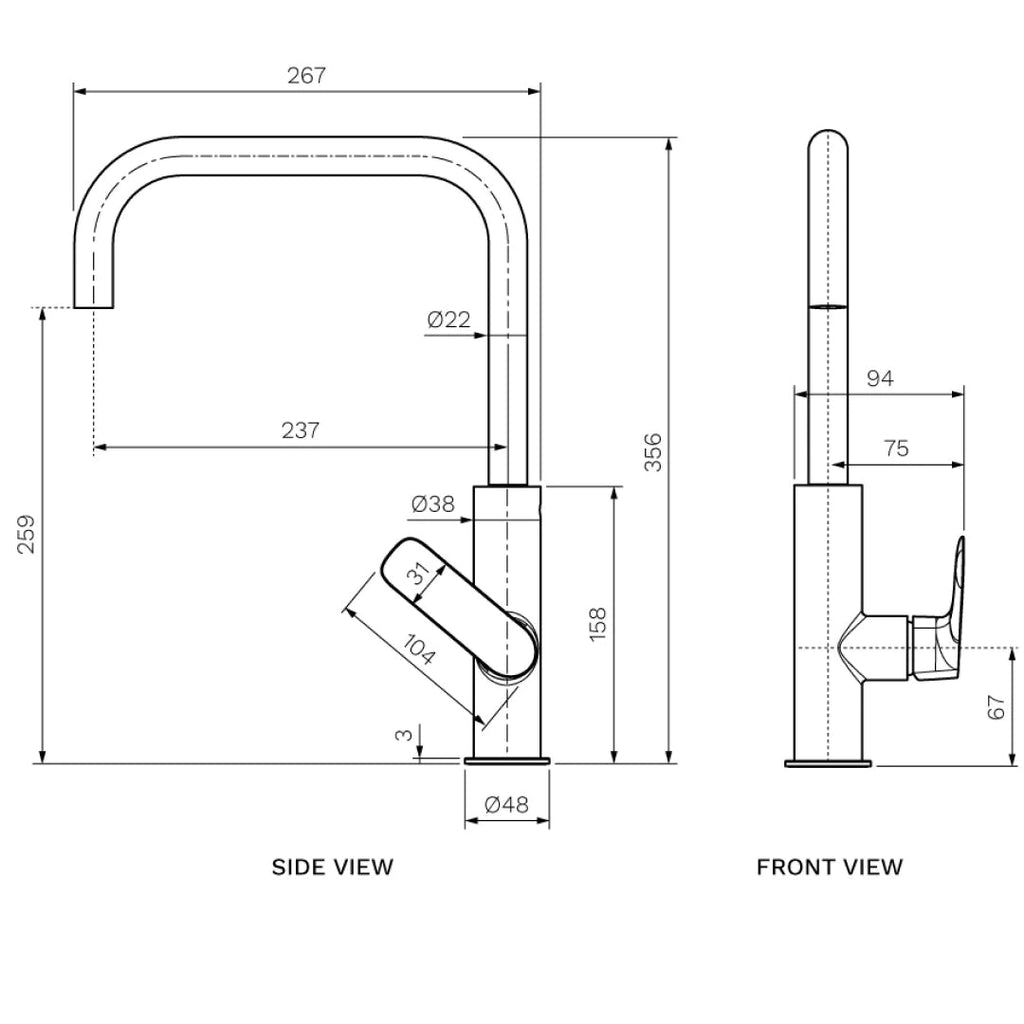 Parisi Slim II Square Kitchen Mixer - Brushed Brass - S2.07-1HS.46