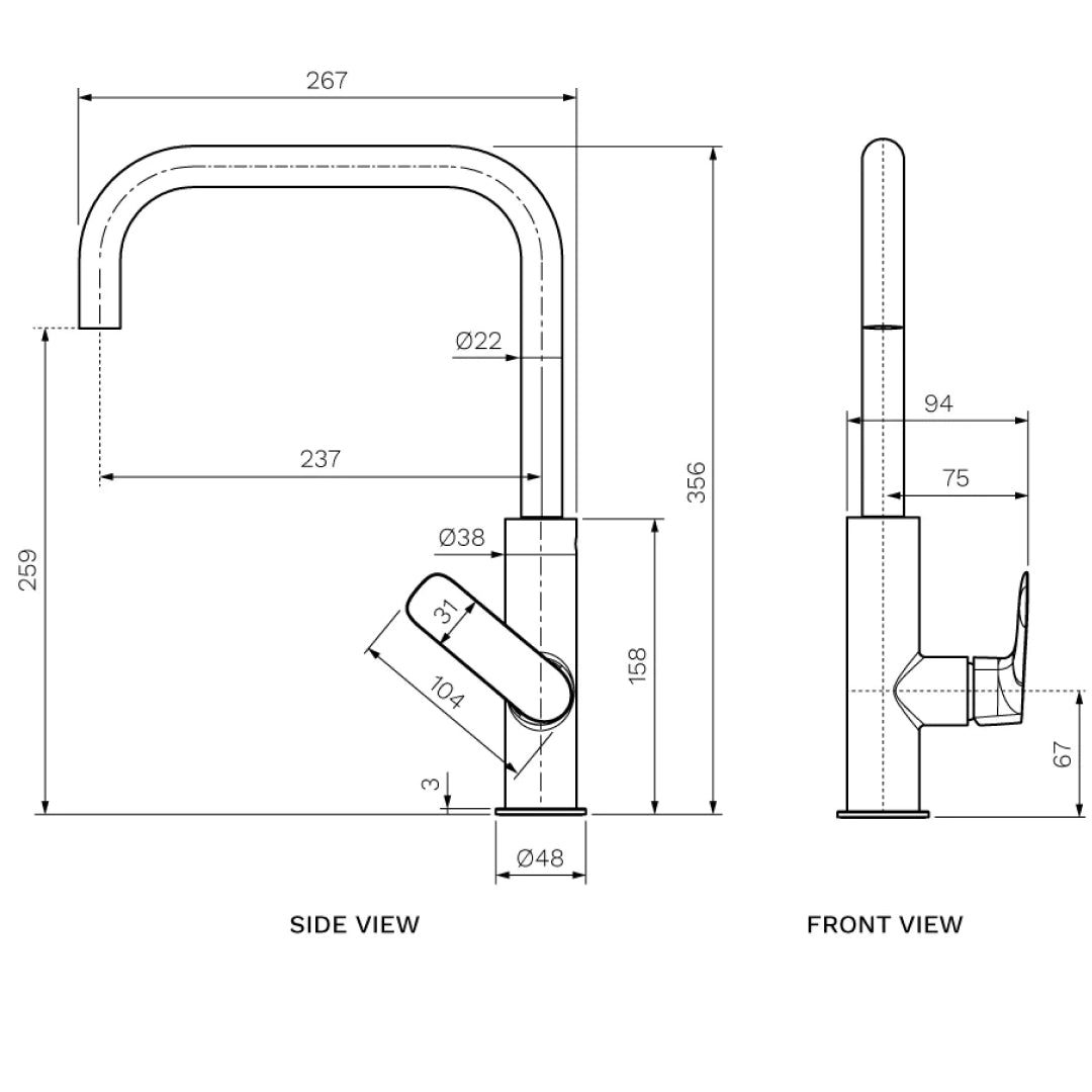 Parisi Slim II Square Kitchen Mixer - Brushed Brass - S2.07-1HS.46