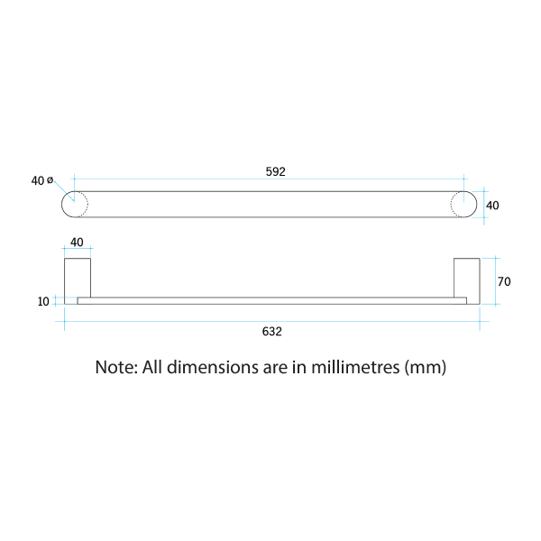 Thermorail 12V Flat Pill 632 Single Bar Heated Towel Rail - DSP6BR Brushed Stainless Steel