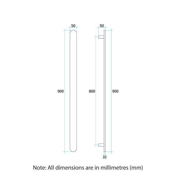 Thermorail 12V Flat Pill 900 Vertical Single Heated Towel Rail - VP900B Matte Black