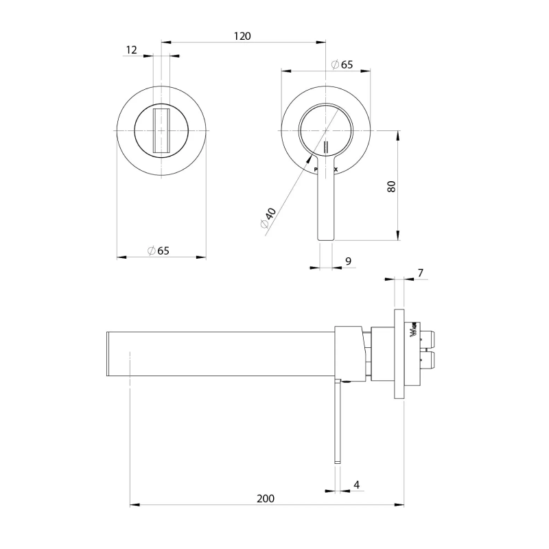 Phoenix Lexi MKII SwitchMix Wall Basin Mixer 200mm Trim Only (Body Extra) - Matte Black - 123-2812-10