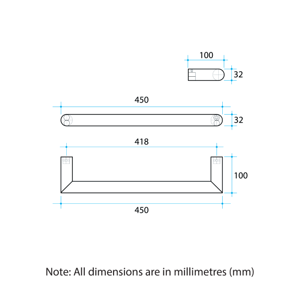 Thermorail 12V Round 450 Single Bar Heated Towel Rail - DSR4 Polished Stainless Steel
