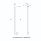 Thermorail 12V Square 900 Vertical Single Bar Heated Towel Rail - VS900SHB Matte Black
