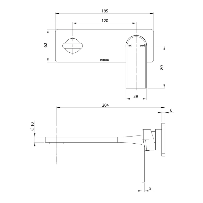 Phoenix Teel SwitchMix Wall Basin/Bath Mixer 200mm Trim Matte Black - Includes Body