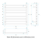 Thermorail 240V Round 750 Ladder Heated Towel Rail - SRB33M Brushed Stainless Steel