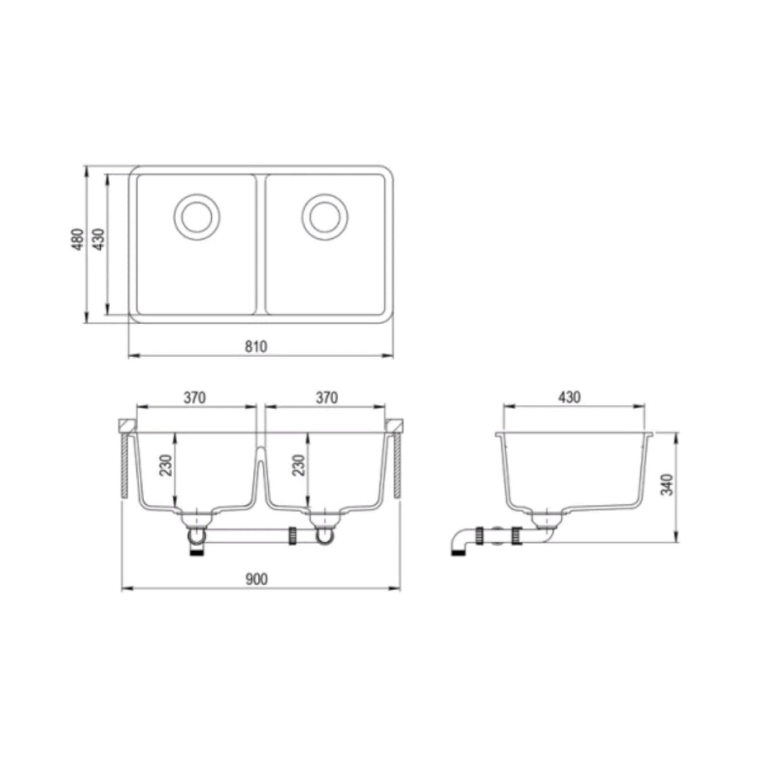 Sterling Neptune Double Bowl Sink SNEP202FBW-MB - Granite Matte Black