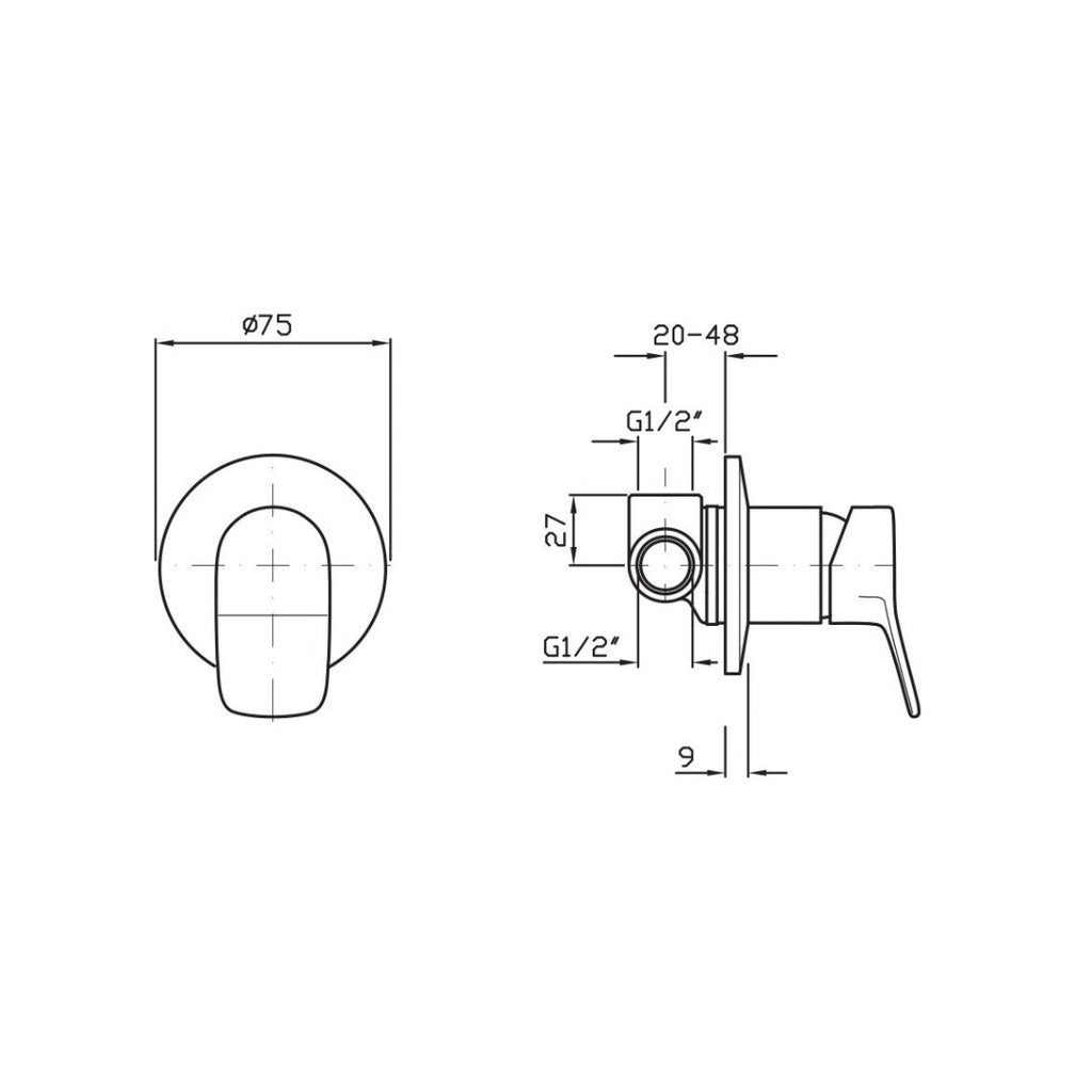 Zucchetti Brim Bath & Shower Wall Mixer Includes In-Wall Body - Chrome - ZBR122 + R99499