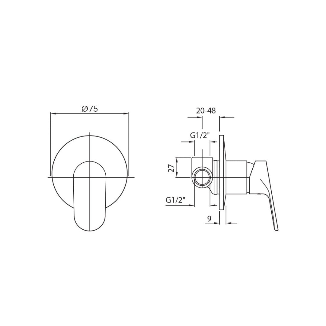 Zucchetti Nikko Bath & Shower Wall Mixer Includes In-Wall Body - Chrome - ZKK122 + R99499