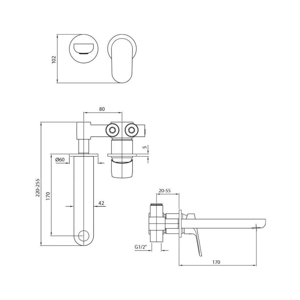 Zucchetti Nikko Wall Basin Mixer 180mm Spout Includes In-Wall Body - Chrome - ZKK673 + R99815