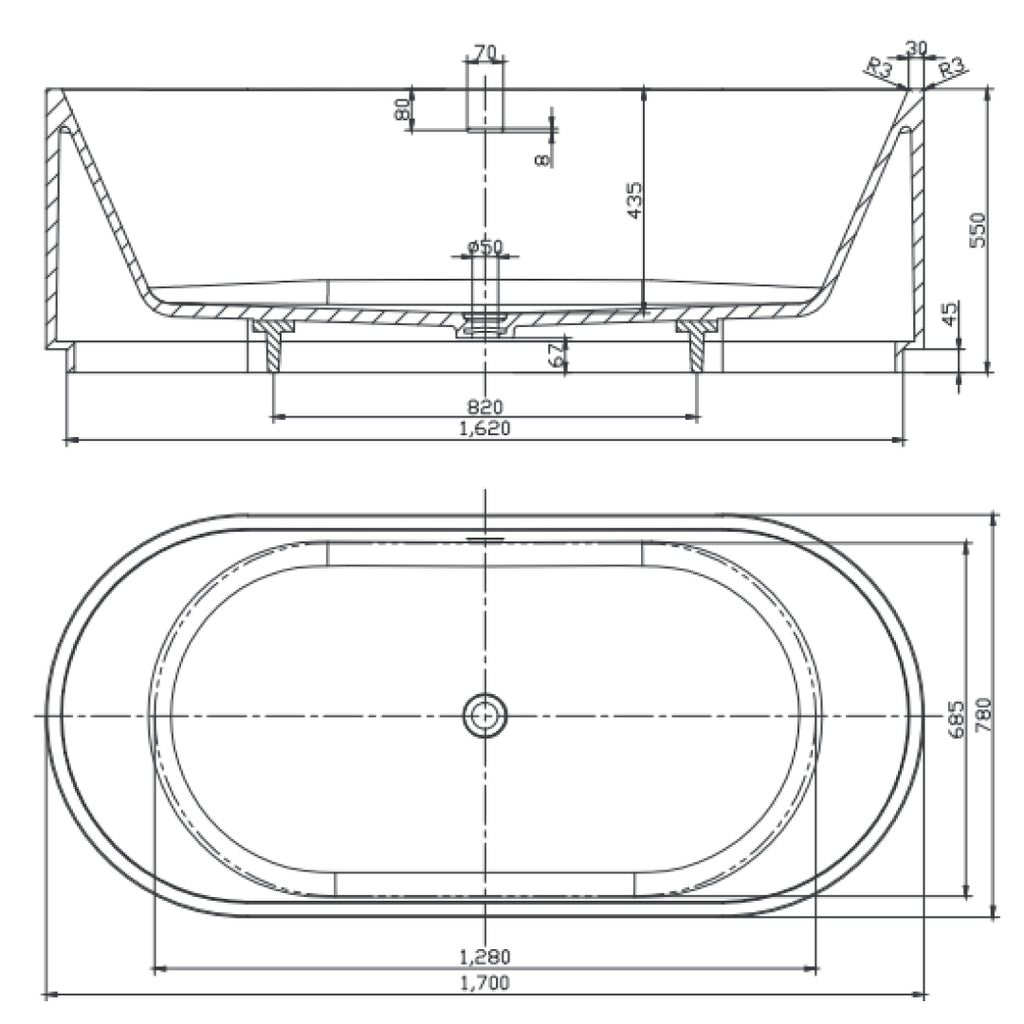 Studio Bagno Colonnade 1700 Freestanding Bath - Matte White - COL007/MW