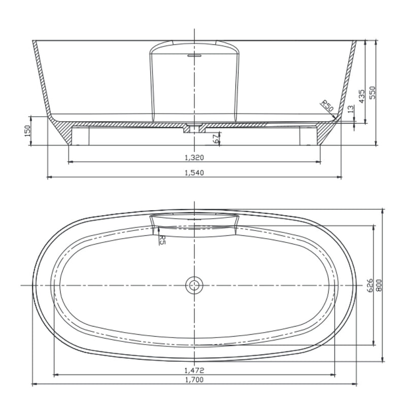 Studio Bagno Decus 1700 Freestanding Bath - Semi Gloss White