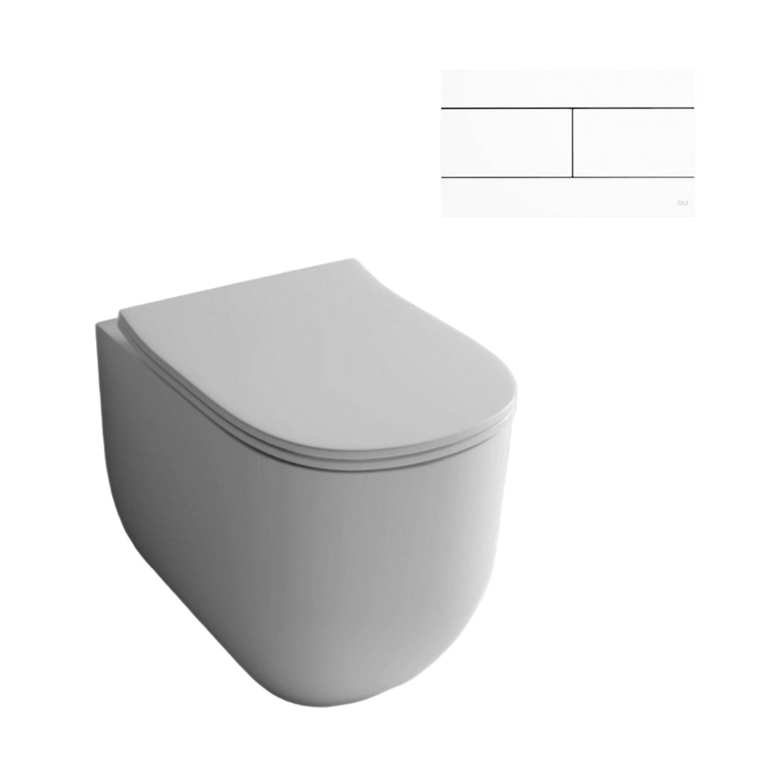 Studio Bagno Milady Wall Faced Toilet Including OLI 74 (Mechanical) Cistern Package & Gloss White Button - MIL002 + 601602/MC + OL0659041