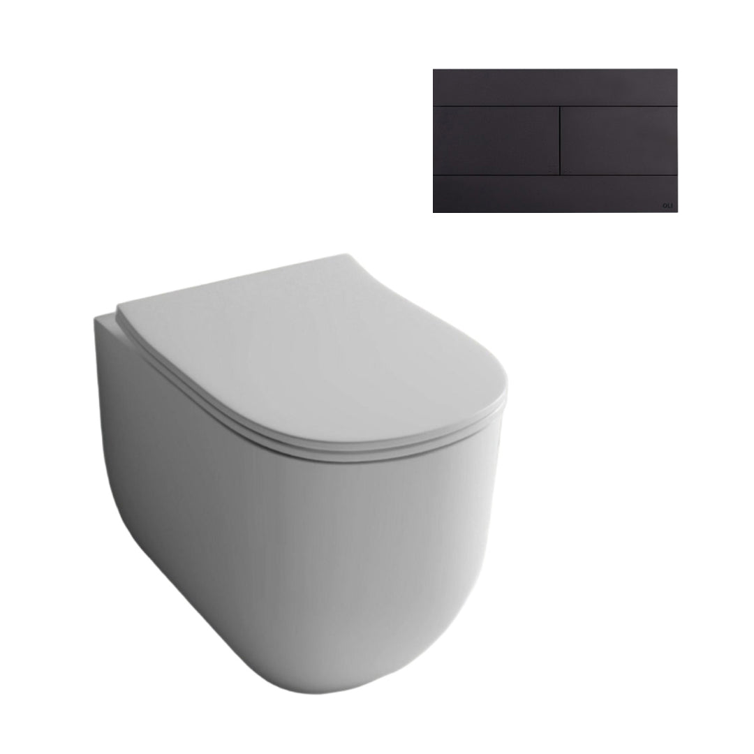 Studio Bagno Milady Wall Faced Toilet Including OLI 74 (Mechanical) Cistern Package & Matte Black Button - MIL002 + 601602/MC + OL0659056