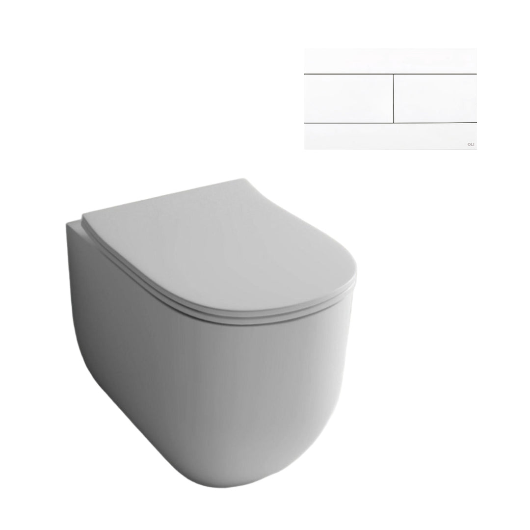 Studio Bagno Milady Wall Faced Toilet Including OLI 74 (Mechanical) Cistern Package & Matte White Button - MIL002 + 601602/MC + OL0659042