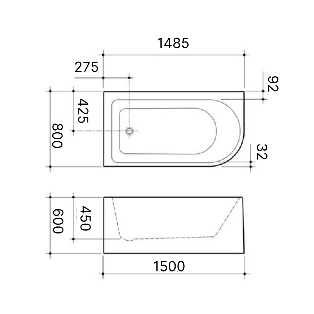 Stylus Origin 1500 Left Hand Corner Bath - OR5LHCW