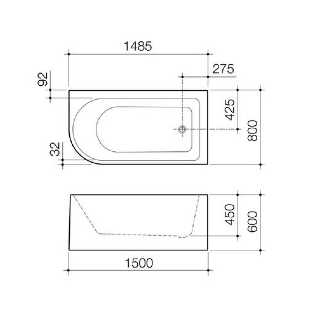 Stylus Origin 1500 Right Hand Corner Bath - OR5RHCW