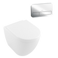 Villeroy & Boch Subway 3.0 Wall Faced Ceramic Plus Toilet Package - incl/Villeroy & Boch Cistern - E200 Chrome Button - 4671T1R1S4B + 92249061 + 92233300