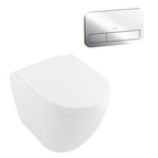 Villeroy & Boch Subway 3.0 Wall Faced Ceramic Plus Toilet Package - incl/Villeroy & Boch Cistern - E200 Chrome Button - 4671T1R1S4B + 92249061 + 92233300