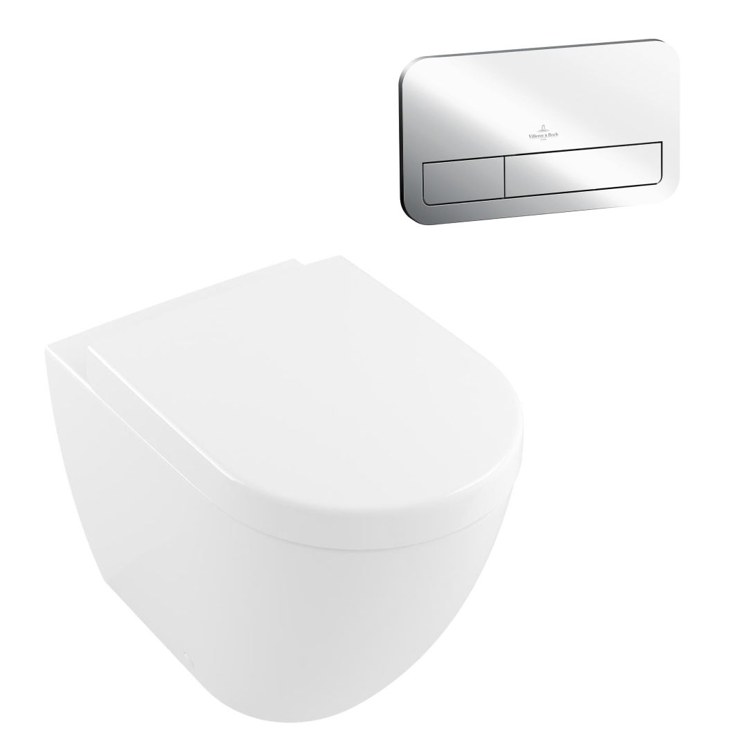 Villeroy & Boch Subway 3.0 Wall Faced Ceramic Plus Toilet Package - incl/Villeroy & Boch Cistern - E200 Chrome Button - 4671T1R1S4B + 92249061 + 92233300