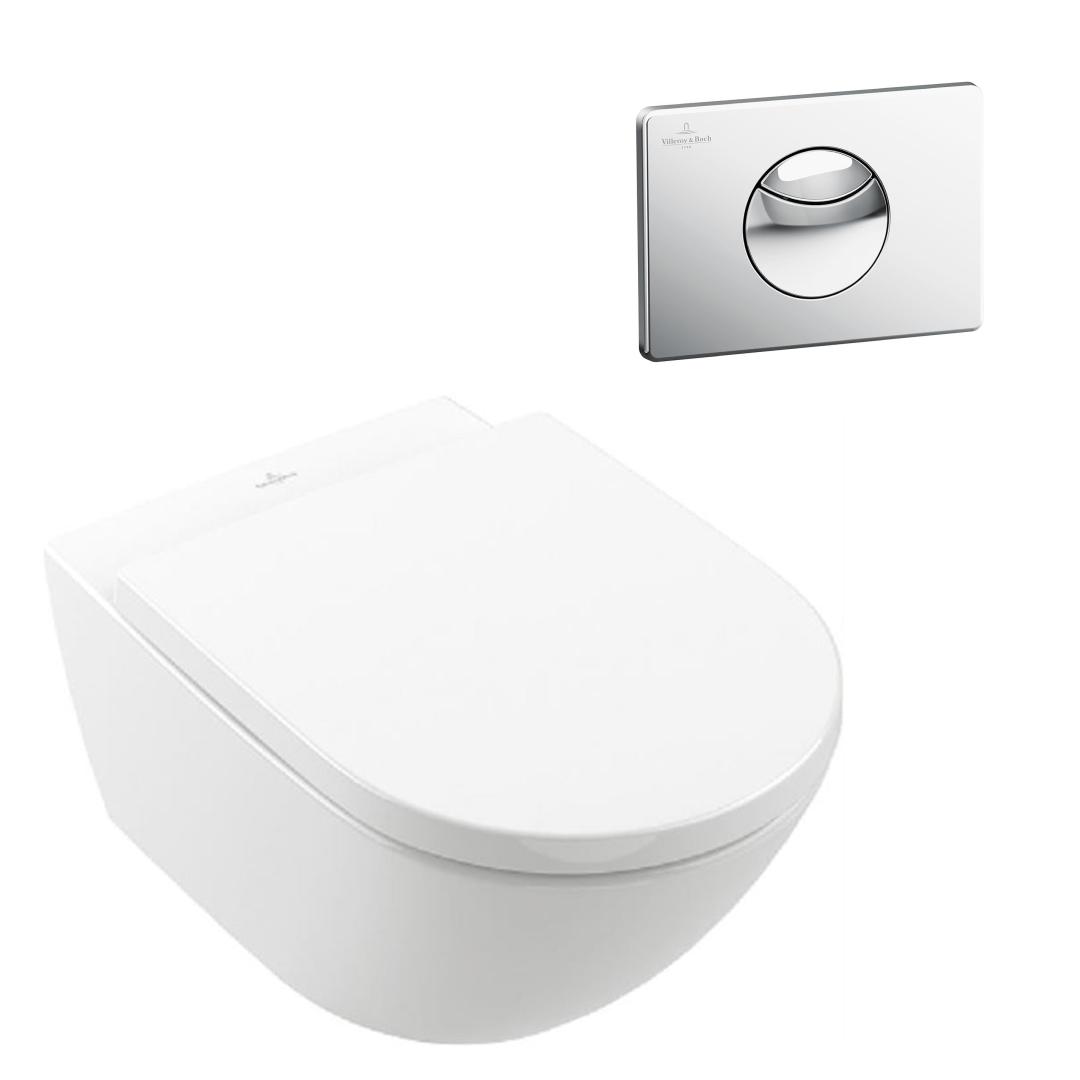 Villeroy & Boch Subway 3.0 Wall Hung Toilet incl/VB Cistern Package - E100 Chrome Button - 4670T001S4B + 92248561 + 92233500