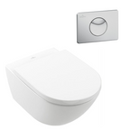 Villeroy & Boch Subway 3.0 Wall Hung Toilet incl/VB Cistern Package - E100 Satin Button - 4670T001S4B + 92248569 + 92233500