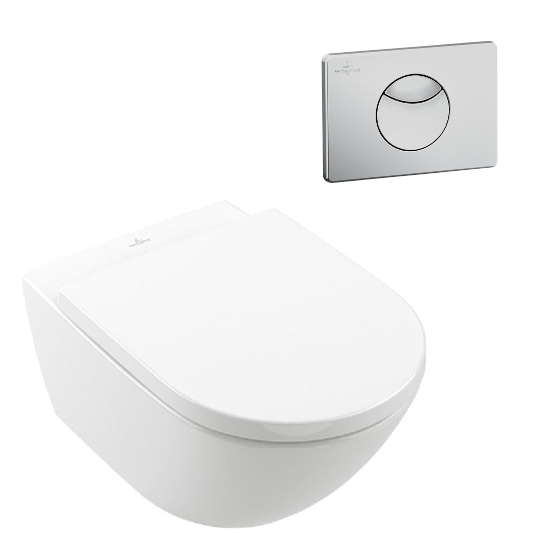 Villeroy & Boch Subway 3.0 Wall Hung Toilet incl/VB Cistern Package - E100 Satin Button - 4670T001S4B + 92248569 + 92233500