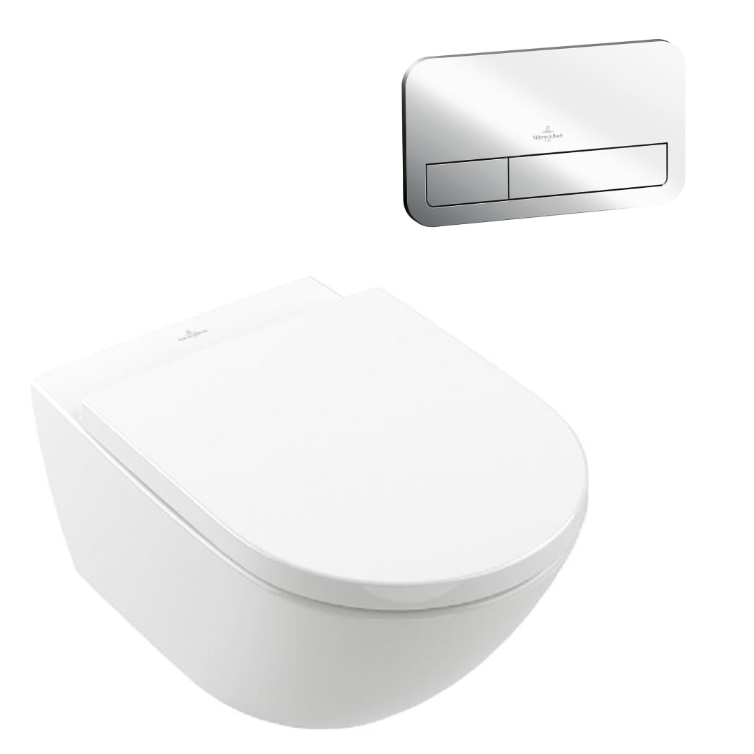 Villeroy & Boch Subway 3.0 Wall Hung Toilet incl/VB Cistern Package - E200 Chrome Button - 4670T001S4B + 92249061 + 92233500