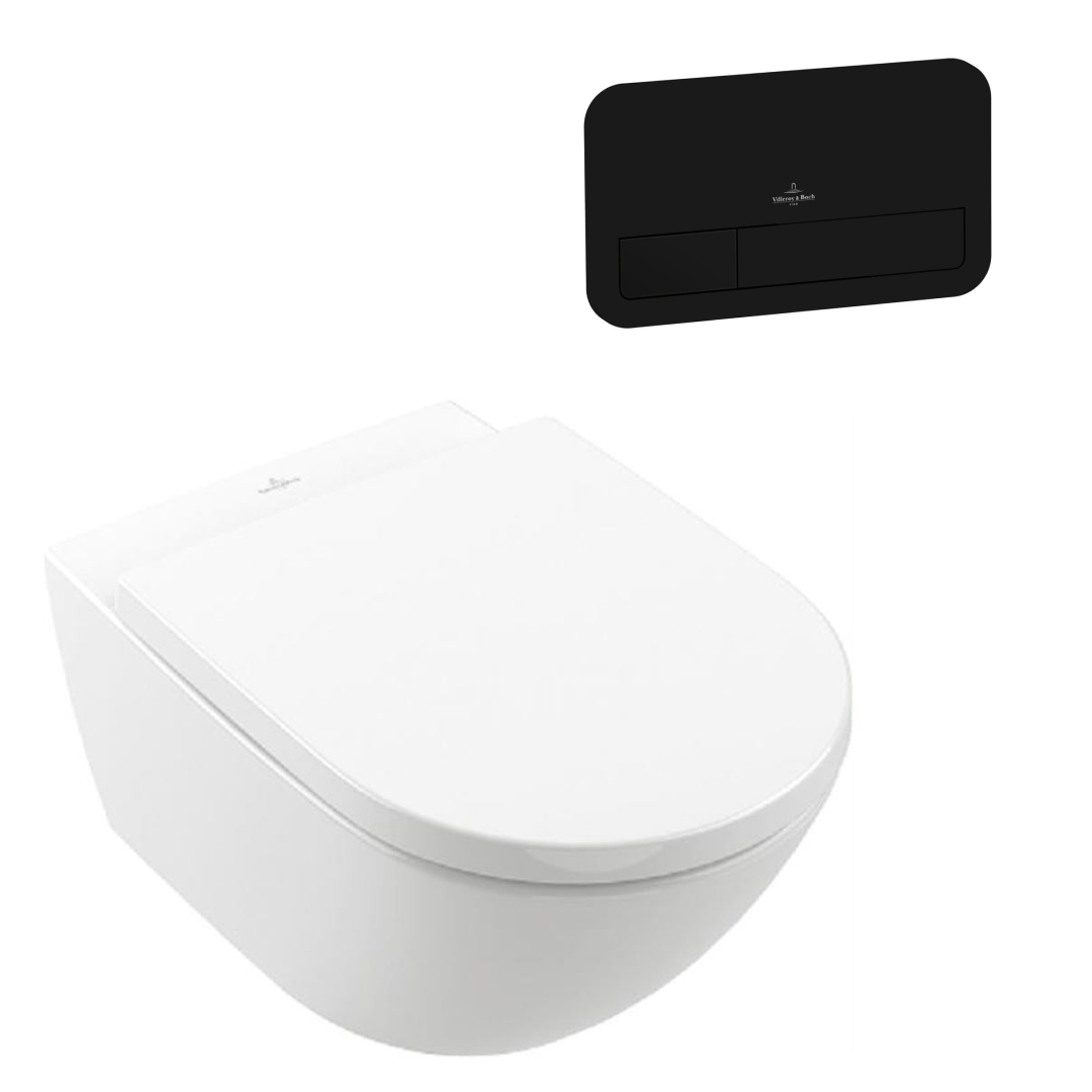 Villeroy & Boch Subway 3.0 Wall Hung Toilet incl/VB Cistern Package - E200 Matte Black Button - 4670T001S4B + 922490AN + 92233500