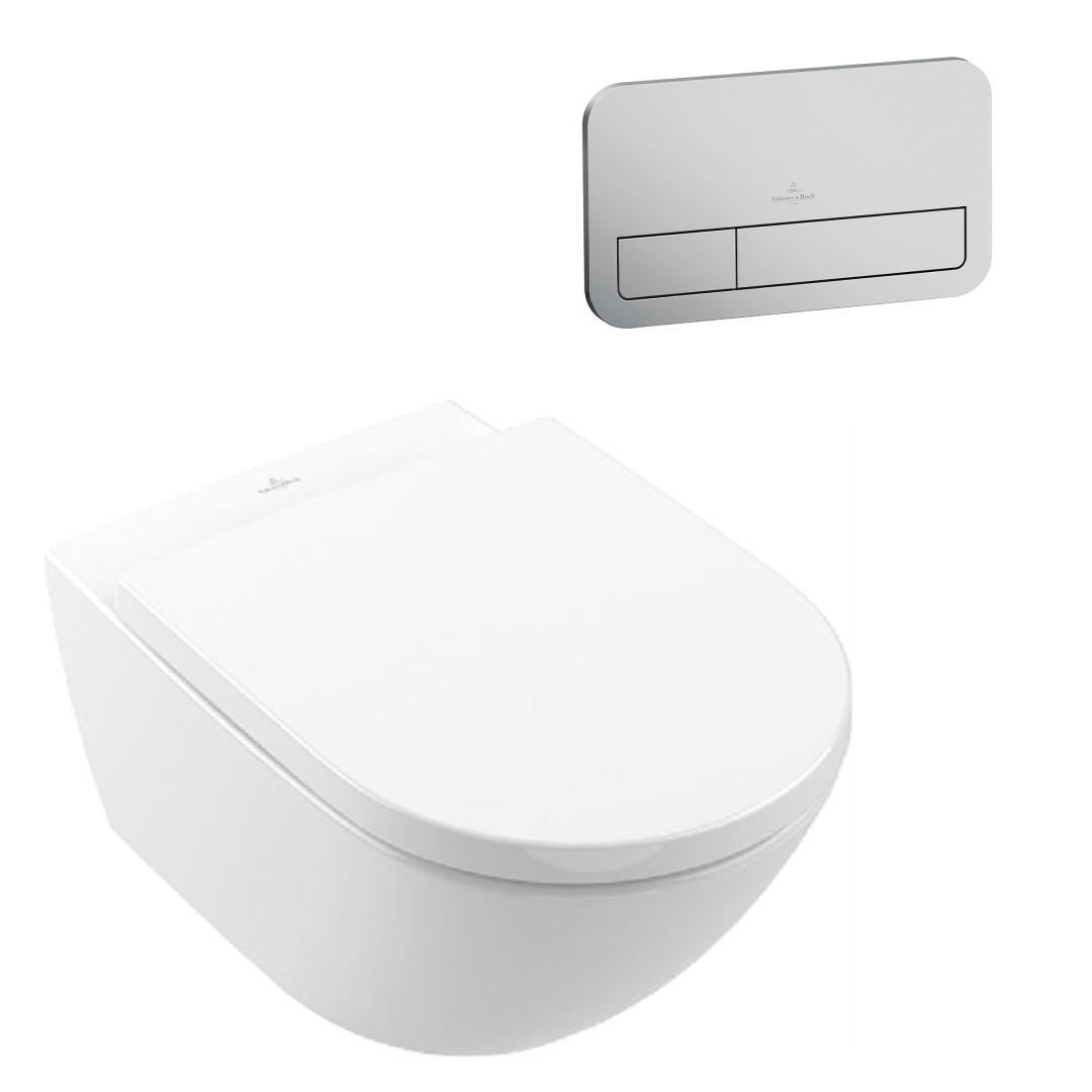 Villeroy & Boch Subway 3.0 Wall Hung Toilet incl/VB Cistern Package - E200 Satin Button - 4670T001S4B + 92249069 + 92233500