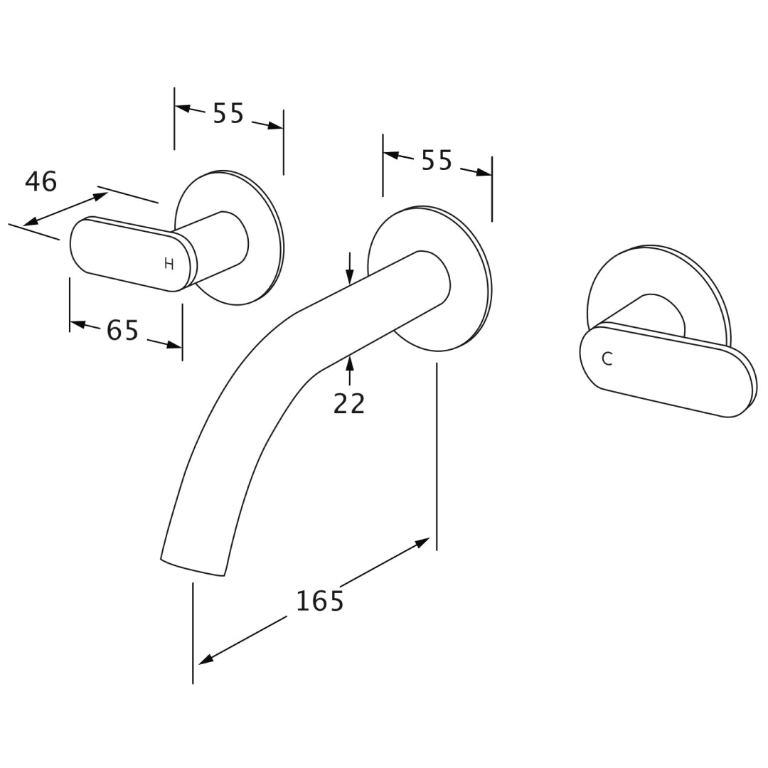 Sussex Duet 165 Wall Basin Tap Set - Chrome - DWBS165