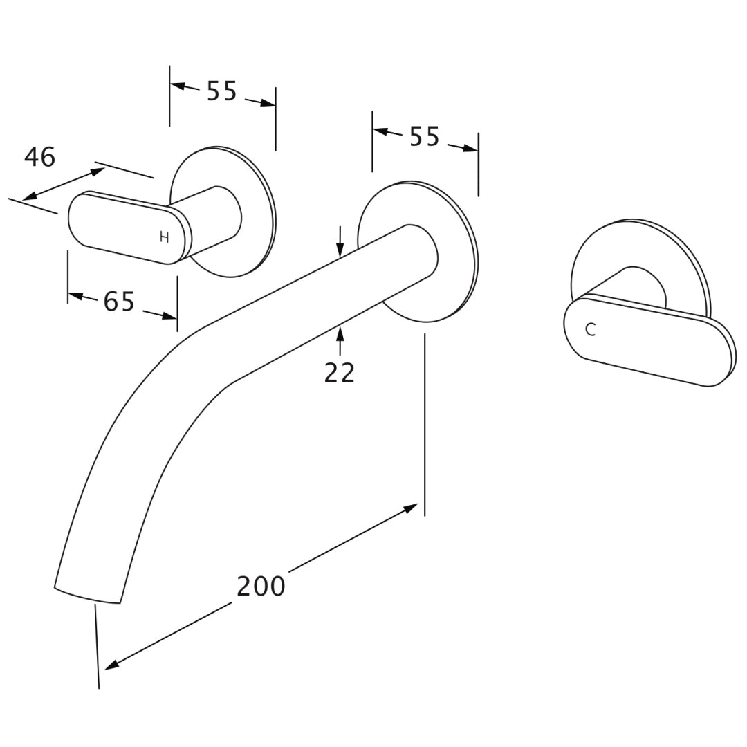 Sussex Duet 200 Wall Basin Tap Set - Chrome - DWBS200