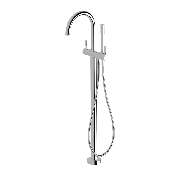 Sussex Voda Floormount Mixer with  Curved Spout and Hand Shower w- Installation Kit - Chrome