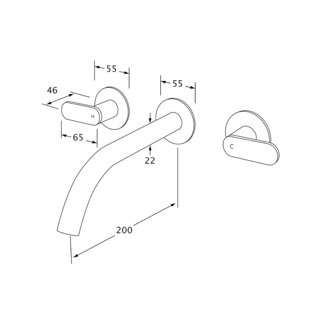 Sussex Duet 200 Wall Bath Tap Set - Chrome - DBS200